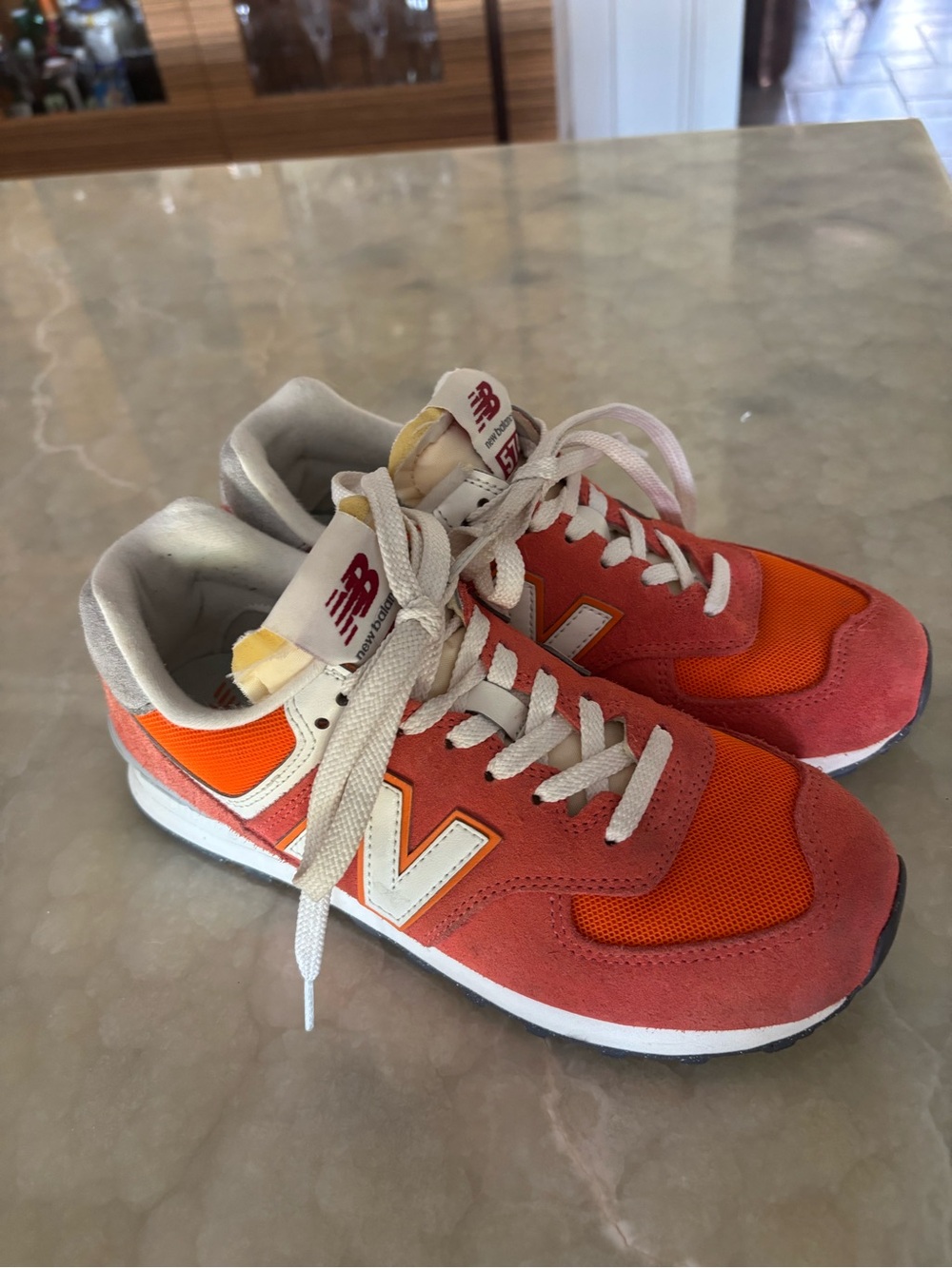 New Balance Orange & Coral women 574 Sneakers. Size 7D